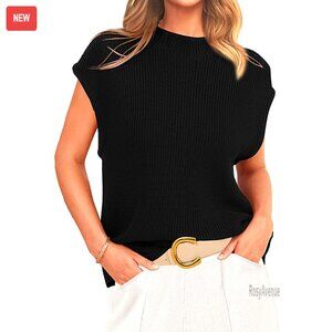 Slim Fit Mock Neck Sleeveless Sweater Vest Ribbed Knit Pullover Tank Top